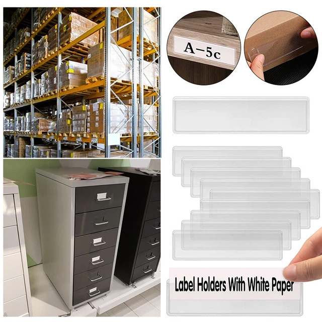 Label Holder Adhesive Shelf Tag Pocket Warehouse Storage Classification Clear -