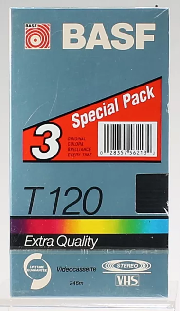 VHS Video Tapes Blank  BASF 3 Pack T-120 Extra Quality Factory Sealed