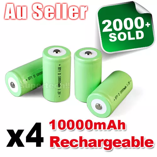 4x 10000mah D Size NI-MH Rechargeable Cell Battery 10000-mah NIMH Batteries 1.2V