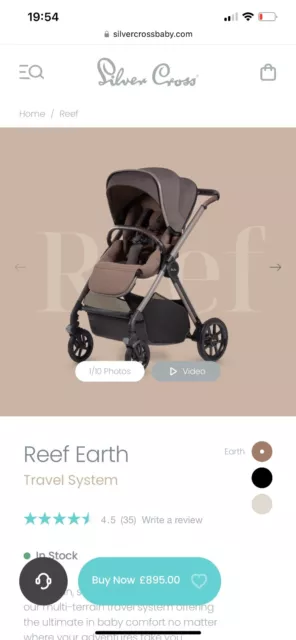 BRAND NEW Silver Cross Reef Earth Chassis & Seat Pushchair