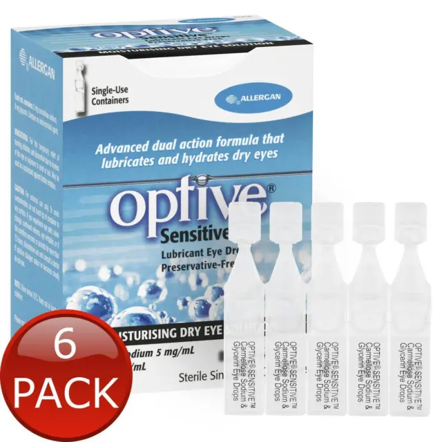 6 x Optive Eye Drops 0.4Ml Ud Sens 30Pk