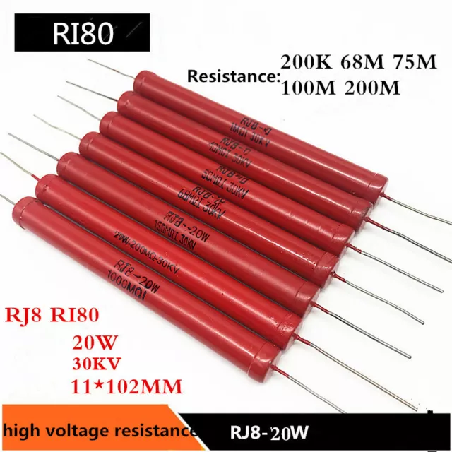 1pcs RI80 High Voltage Resistance20W 30KV 200K-1M-10M-30M-50M-68M-100M-200M-500M