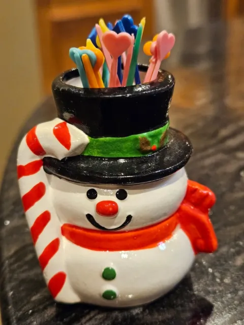 Vintage Japan Frosty The Snowman Toothpick Ceramic Holder Brinn's - Christmas