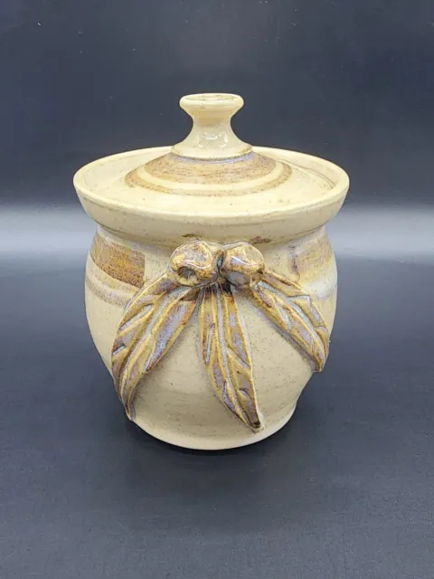 Vintage Australian Pottery Jar With Lid Gum Nut Leaf Glazed Medium Sized