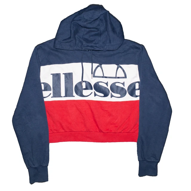 Felpa con cappuccio ELLESSE da donna blu pullover regolare colorblock M