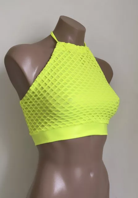 Schminke 🐟 Fishnet halter crop top pole dance festival mesh neon UV bra spandex