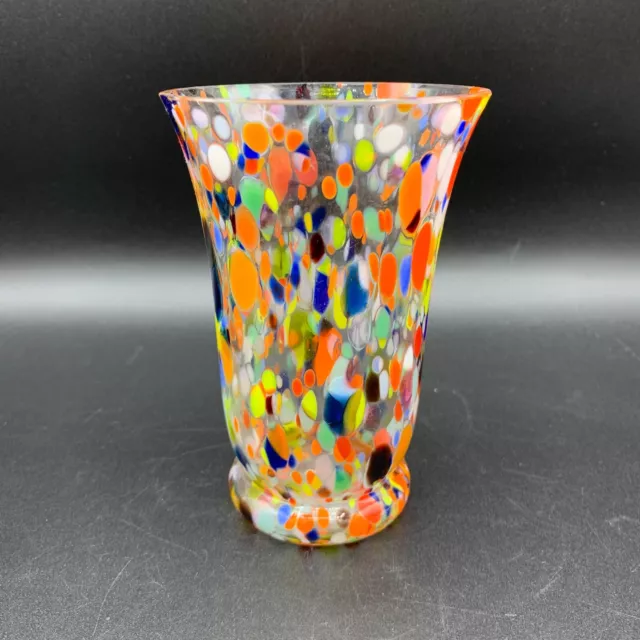 Handblown Murano Style Art Glass Multi-Coloured Drinking Glass or Vase Small
