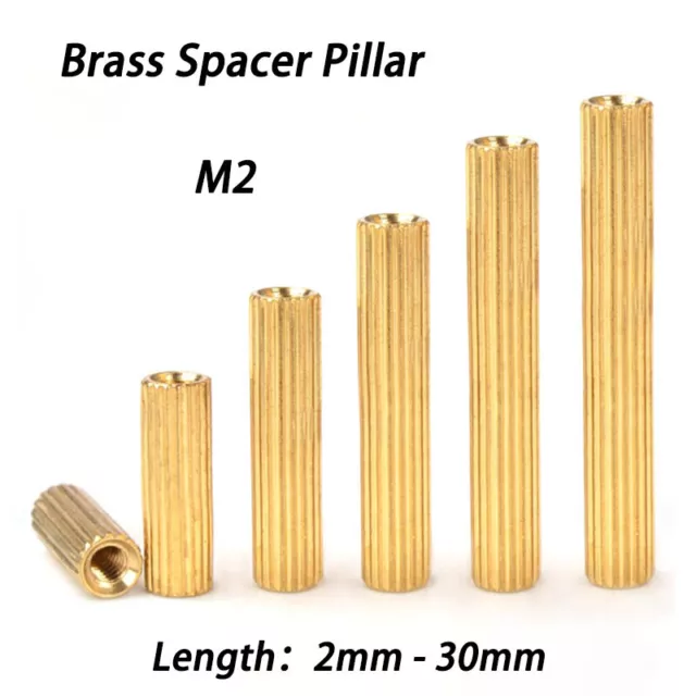 M2 Brass Standoff Spacer Pillar Female Screws Knurled Round Pillars Nuts 2-30 mm