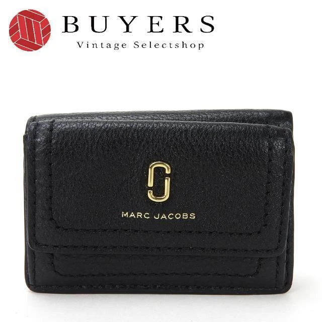 Second Hand Marc Jacobs Tri-Fold Wallet Compact M0015413 Leather Black Gol 3NP26