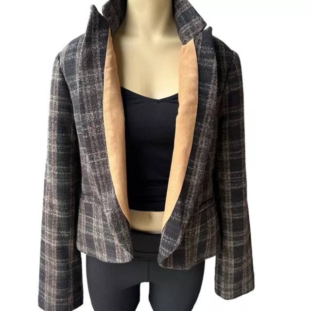 WILLOW AND CLAY Anthropologie Jacket Urban Riding Blazer Tweed Faux Suede Sz L