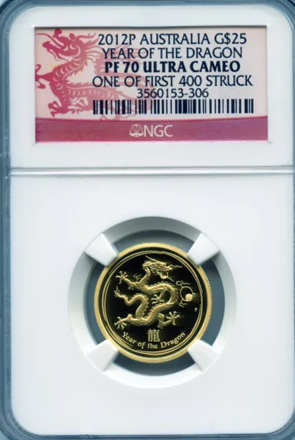 2012 G$25 Australia gold 1/4oz NGC PF70 Ultra Cameo Year of the Dragon