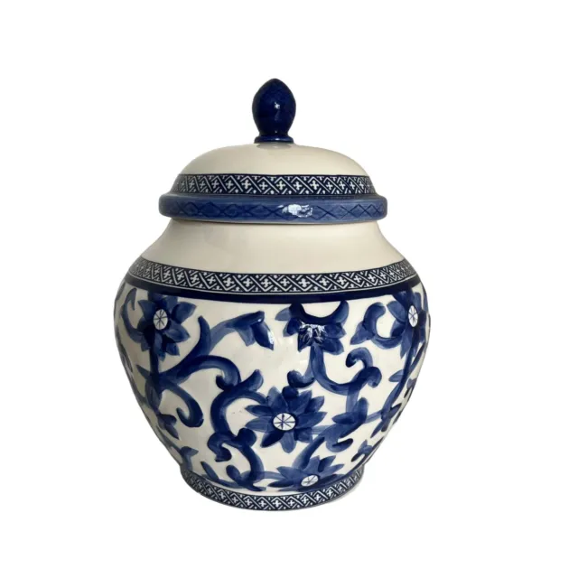 Lauren Ralph Lauren Mandarin Blue Canister  Lidded Cookie Jar Urn 9” Please READ