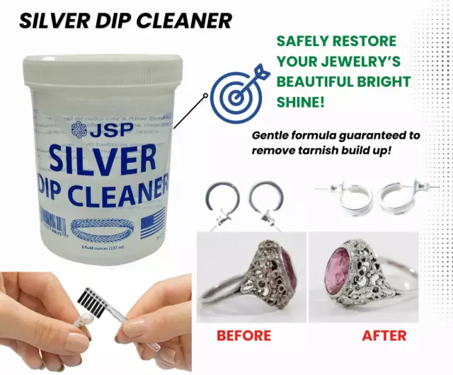 Sterling Silver Dip Cleaner Tarnish Remover 925 Jewelry Cleaning Solution 8oz