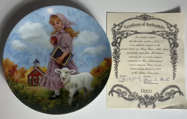 Vtg 1985 Mary Had a Little Lamb Collector Plate by John McClelland Mother Goose
