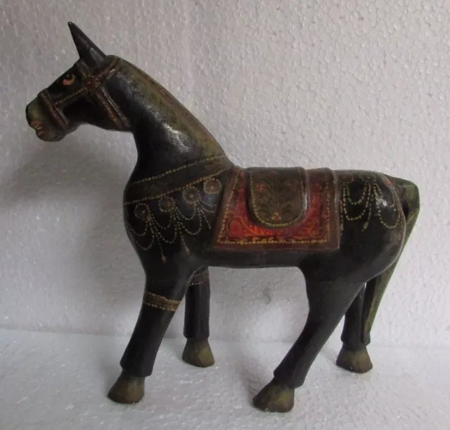 Vintage Old Hand Carved Unique Shape Painted Horse Statue Collectible