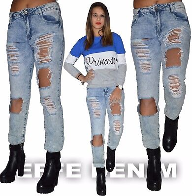 Kneris Pantaloni Donna Strappati Elasticizzati Jeans Vita Alta Casual 2020 Moda 