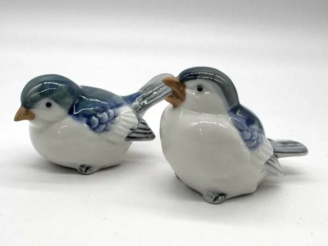 Vintage Otagiri Porcelain Birds Figurines Blue Grey White Japan Set Of 2