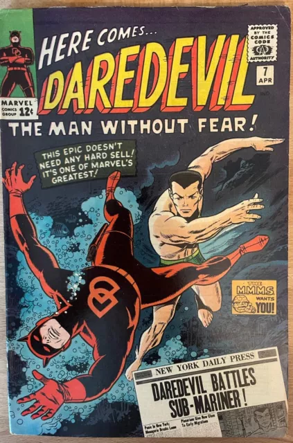 DAREDEVIL #7 1965 8.0 VF Raw. 1st Red Costume. KEY Issue. Namor