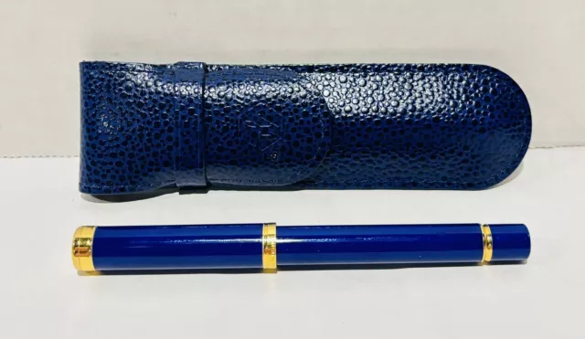 Waterman Lady Charlotte Blue Laquer Ball Point Ladies Purse Pen Sleeve Case Euc