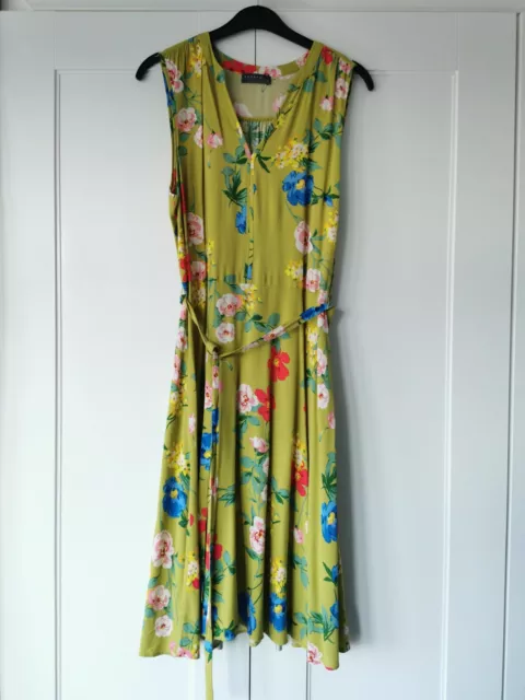 Papaya green floral summer dress fit and flare UK 12 midi