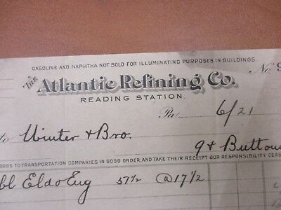 Vintage letterhead Atlantic Refining Co. Reading station 6/21/1901