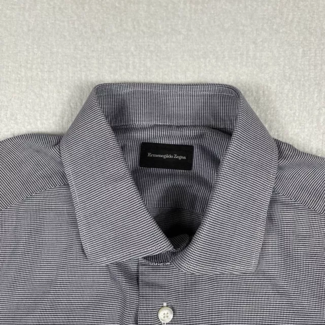 Ermenegildo Zegna Shirt Mens 39-15.5 Houndstooth Button Preppy Workwear Office 3