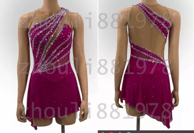 Ice Figure skating competition professional custom dress deep pink