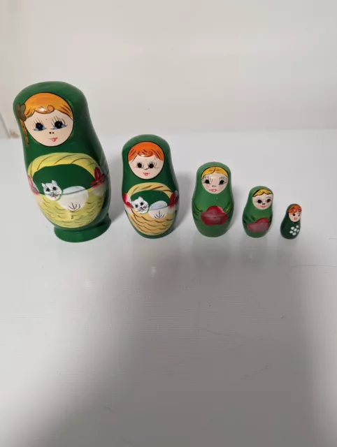 Russian Nesting Babushka Matryoshka Hand Paint Wooden Dolls Set 5 Piece