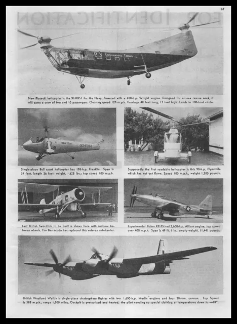 1945 Piasecki XHRP-1 US Navy Rescue Harp Helicopter Photo Wright Engine Print Ad