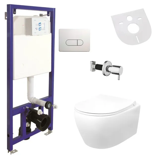 Hänge Wand Dusch WC Taharet/Bidet Funktion + KOMPLETTE SET Toilette Spülrandlos