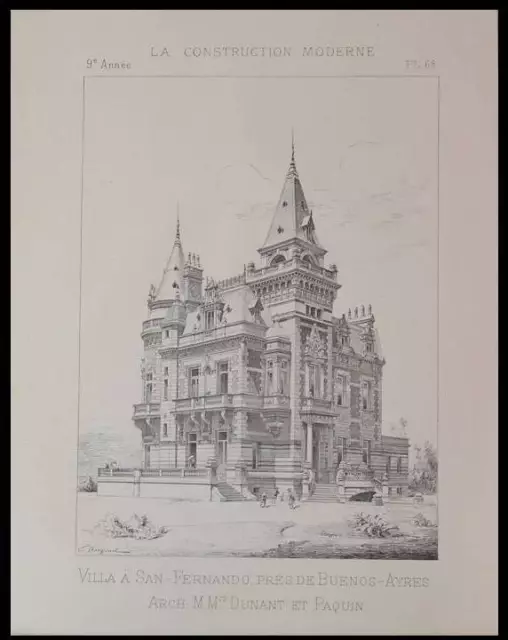 Buenos Aires, San Fernando, Palacio - 1894  Planche Architecture - Dunant Paquin