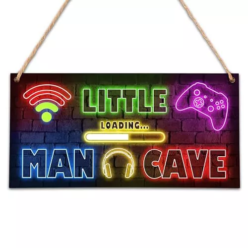 Little Man Cave, Neon Gaming Wooden Door Sign for Little 6x12 inches neon B03