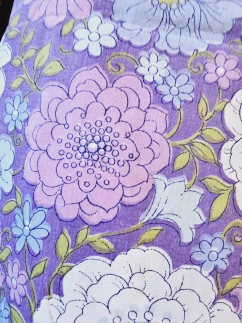 Vintage Sheridan Kylie Floral Pillowcase Mauve Purple Cotton Blend Fabric 1970s