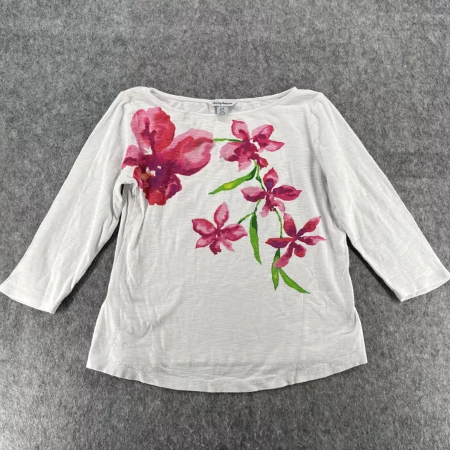 Tommy Bahama Womens White Ashby Floral 3/4 Sleeve Top Size S