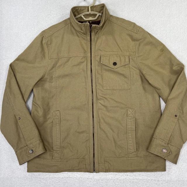 Timberland Jacket Mens 2XL Tan Beige Canvas Trucker Style Workwear Full Zip