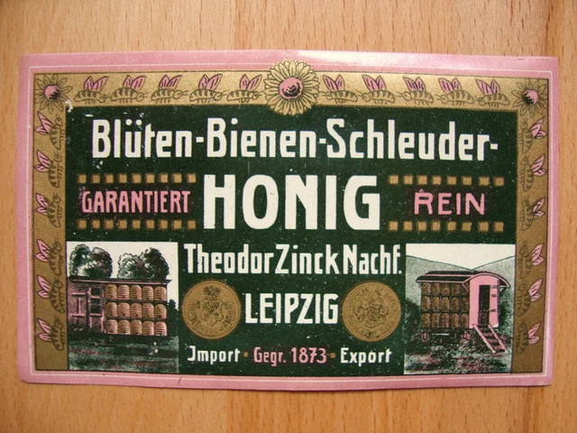 1 VK Etikett Bienen Schleuder Honig , Theodor Zinck Nachf. Leipzig , ca. um 1910