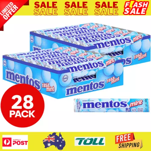 2x 14 Mentos Mint Rolls 29g Fresh Minty Flavour Convenient Pocket Candies Bulk