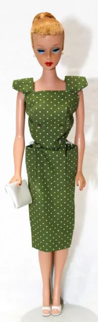 Vintage Barbie #4 Ponytail Doll Blonde Wearing Green Sheath Japan Heels