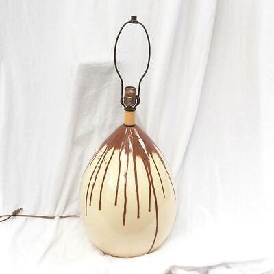Vintage Table Lamp Mid Century Modern Drip Glaze Pottery Brown Off White