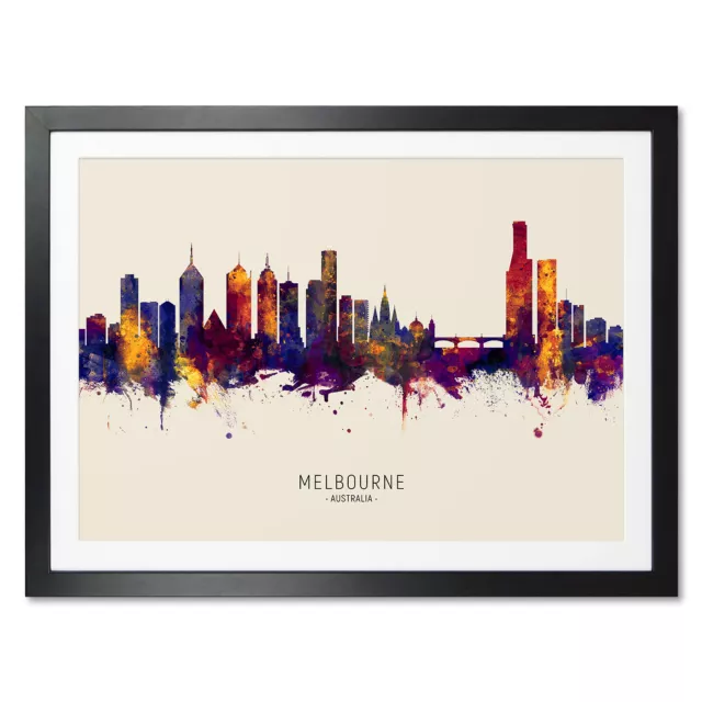 Melbourne Skyline, Poster, Canvas or Framed Print, watercolour painting 14978