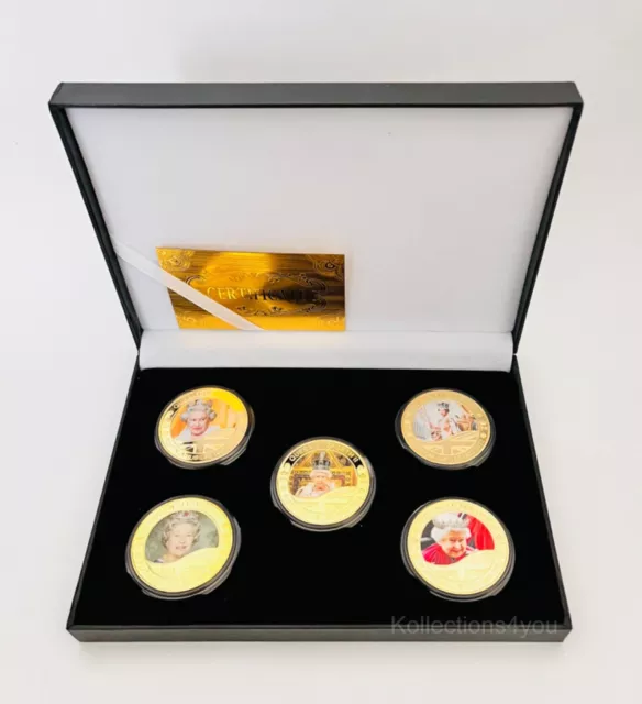 Queen Elizabeth II Platinum Jubilee 5 Vergoldet Münzen The Royal Family Set