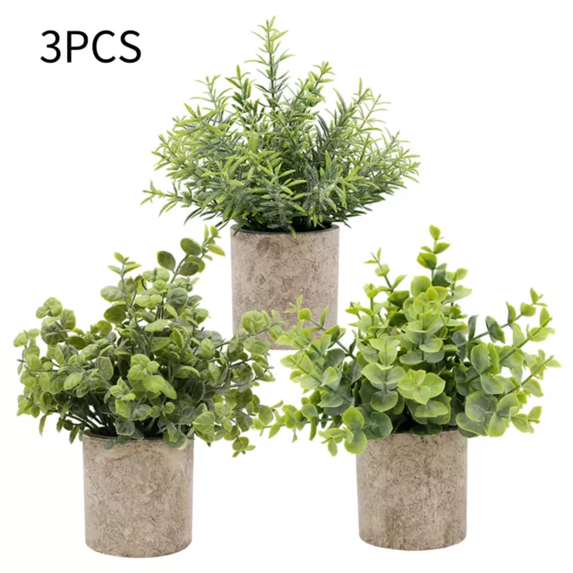 3 pcs Plante Artificielle En Pot Faux Herbe Verte Feuilles Artificielle E5M0