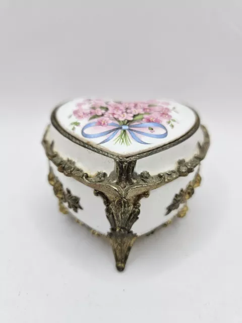 Vintage Sankyo Enamel on Metal Heart Shaped Trinket Music Box