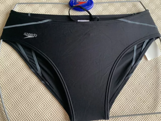 Speedo Swimwear Mens Nylon Lycra Black Propeller  8 Cm Brief Uk Size 34"