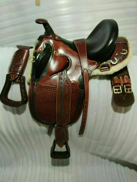 Full Carved On Australian Stock leather saddle 17" with tack set / All sizes