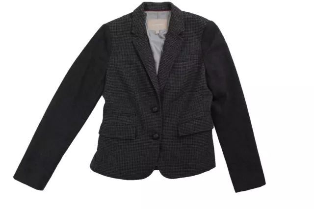 Banana Republic Blazer Jacket Houndstooth Wool Gray Elbow Patches Womens Size 4