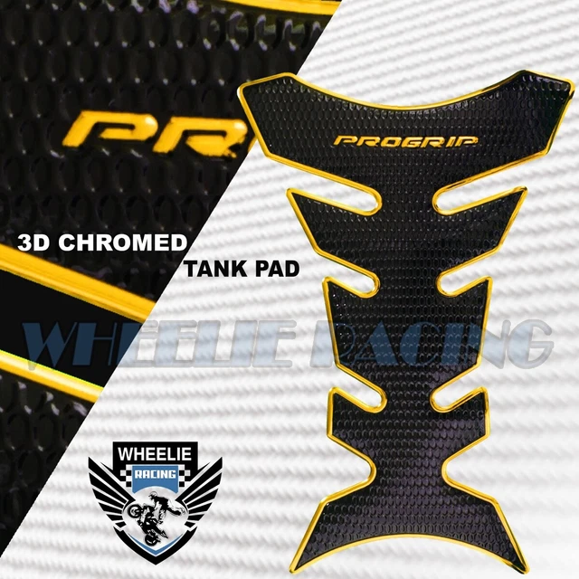 3D Fuel/Gas Tank Pad Protector Decal Pro Grip Perforated Gloss Black+Chrome Gold