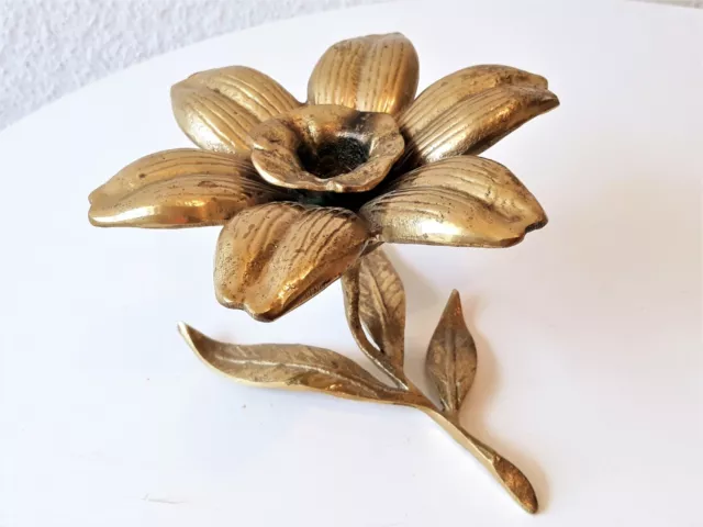 50er Design Vintage Kerzenständer aus BRONZE florale Form 50s