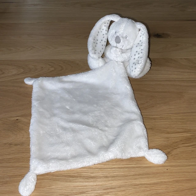 DOUDOU Peluche Avec mouchoir LAPIN BLANC ETOILES ARGENT VERTBAUDET