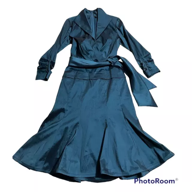 NWOT Tadashi Shoji Womens 4 Taffeta Wrap Holiday Cocktail Dress Blue MSRP $288